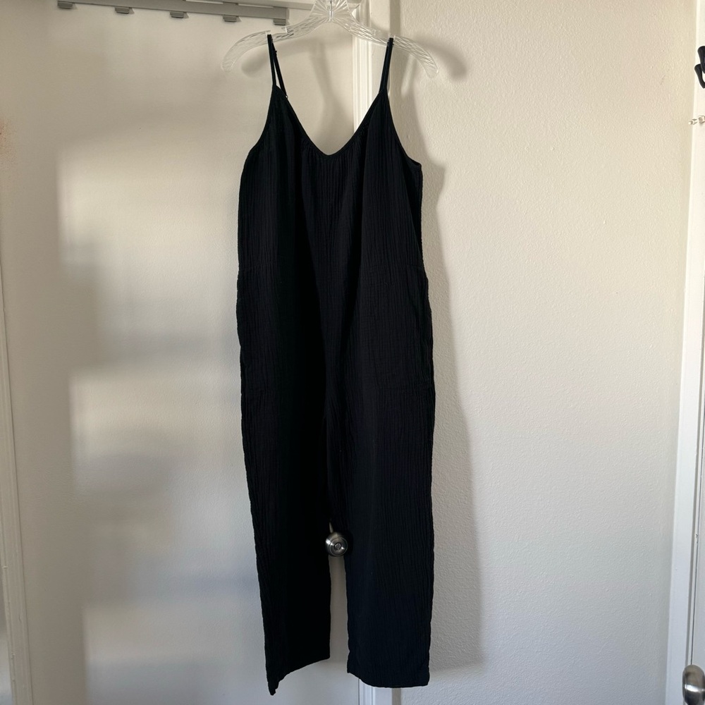 Target Universal Thread Cotton Gauze Jumpsuit in black, Size Large